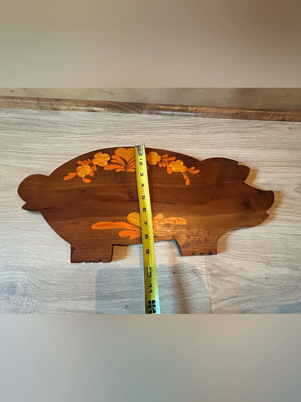 Vintage Hand Painted Wood Pig Wall Plaque Folk Art Cutting Board
